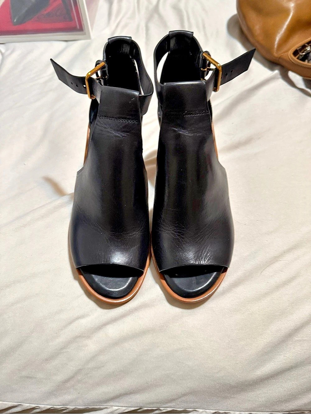 Vince Camuto Black & Brown Leather Ankle Strap Heels